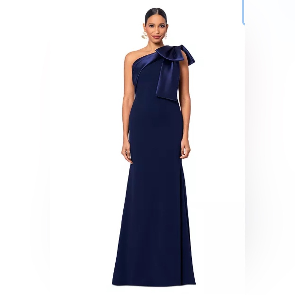 Betsy & Adam Navy Blue Evening Gown